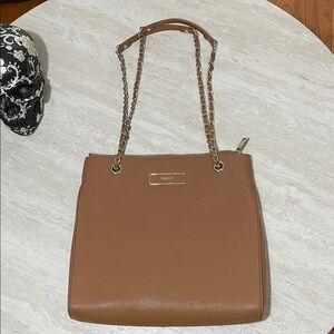 DKNY Donna Karen Flat Saffiano Leather Shoulder Crossbody Bag Chain Strap *NEW